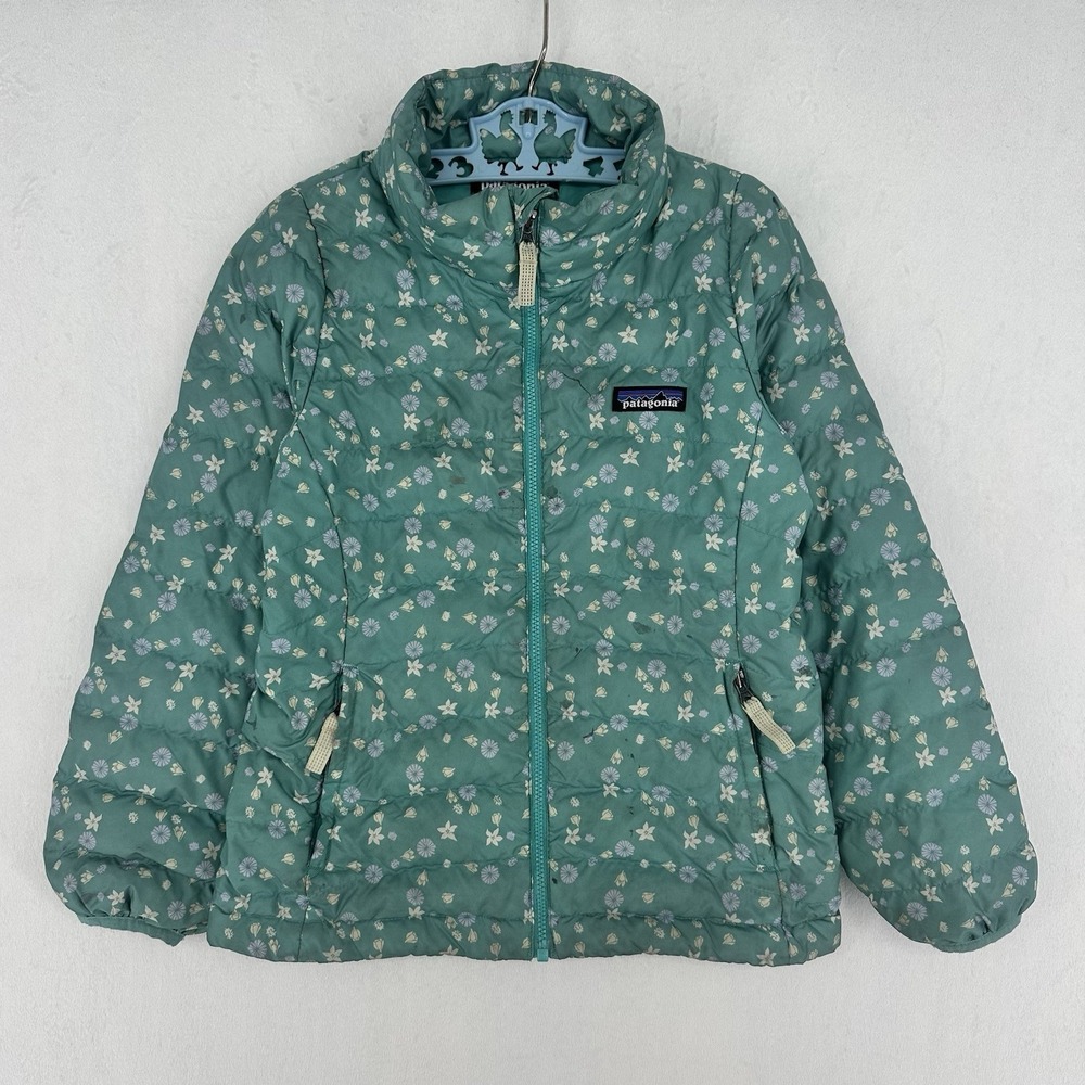 Patagonia Down Sweater Puffer Jacket Kids XS 5-6 Blue Floral Allover Print READ